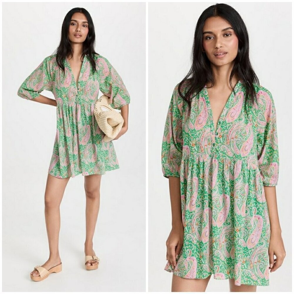 πBA&SHπ Odeon Robe Dress ~ Vert Green Paisley Print Large - Picture 5 of 16